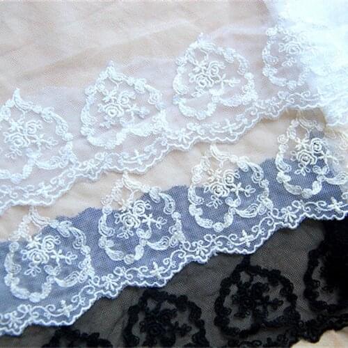 Mesh Embroidery Lace Wave Striped Polyester Embroidered Black And White Scalloped Lace Sewing Garment Accessories 11cm