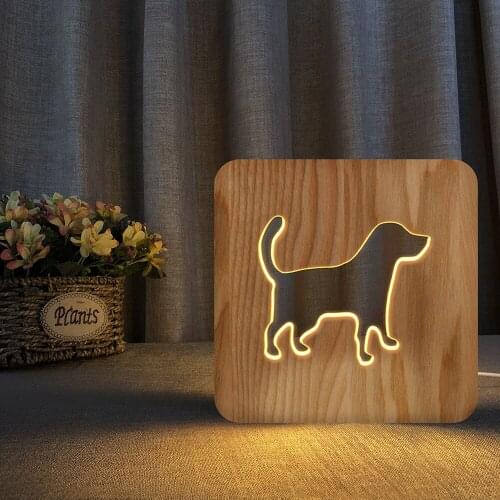 Cute Puppy Creative USB Night Light Solid Wood Desk Lamp