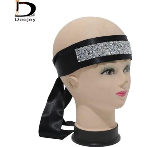 Stock Wholesale Black Blingbling Rhinestone Wig Headband Women Luxury Satin Edge Wrap band with diamond