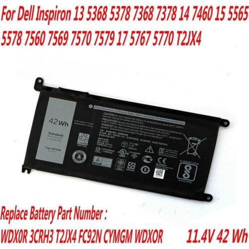 High Quality Laptop Battery For Dell Inspiron 13 5368 5378 7368 7378 14 7460 15 5565 5578 7560 7569 7570 7579 17 5767 5770 T2JX4