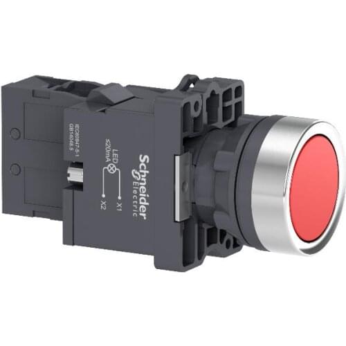 XA2EW34M1 Flat head with light button - Red - 220V AC-1NO