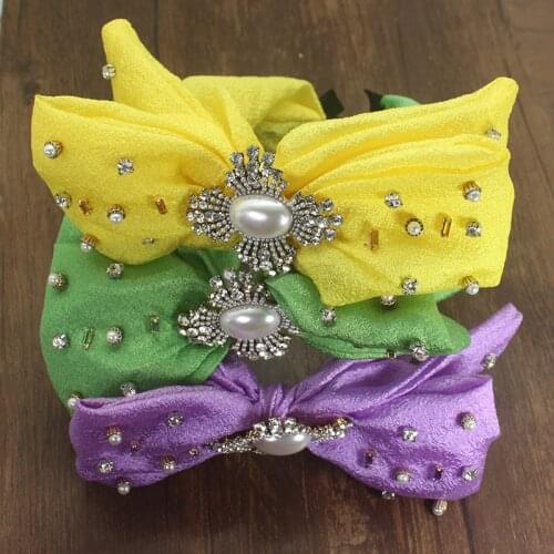 Yellow Big Bowknot Rhinestone Flower Crystal Hairband Luxury Baroque Wide Headband For Women Accessories Girls Wedding Tiara