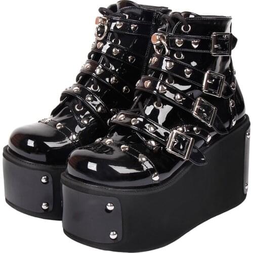 Angelic imprint new Women motorcycle punk boots lady short ankle Boots woman high trifle big heels pumps party shoes rivets 208