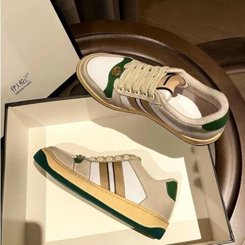 Genuine leather brand old retro small dirty shoes color matching single shoes womens new 2021 womens sports and leisure shoes