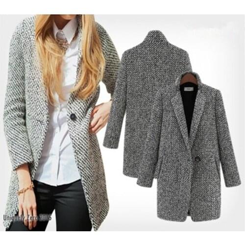 Womens Windbreaker Overcoats Woolen Coat Ladies Long Coat Female Winter Coat Elegant Women Coats Casual Plaid Warm Outwear