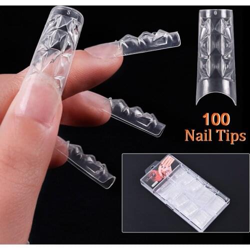 100Pcs French Style False Nails Coloured Glaze Transparent Crystal Nail Mold