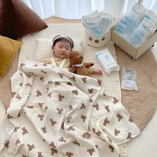 120*100CM Baby Blankets Cute Bear Print Cotton Swaddle Korea Fashion Sleeping Quilts Kids Air Conditioned Blanket Bath Towel