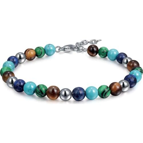 2020 Fashion Men Charms Green Malachite Bracelets Jewelry Natural Stone Bracelet Stainless Steel Rosary Bead Bracelet