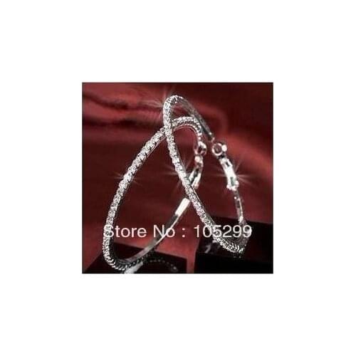 24Hours Fast Shipping 30-90MM Option Crystal Stone Sterling Silver Coated Hoop Circle Earring Jewelry Gift