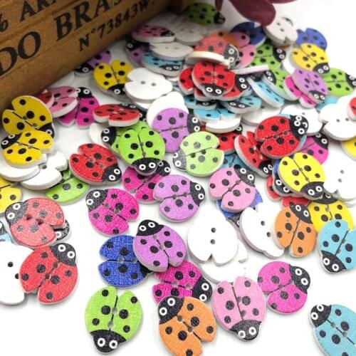 50/100Pcs Mixed Ladybug Wood Apparel Sewing Buttons For Clothes Scrapbooking Decorative Beetle Crafts Needlework DIY WB32