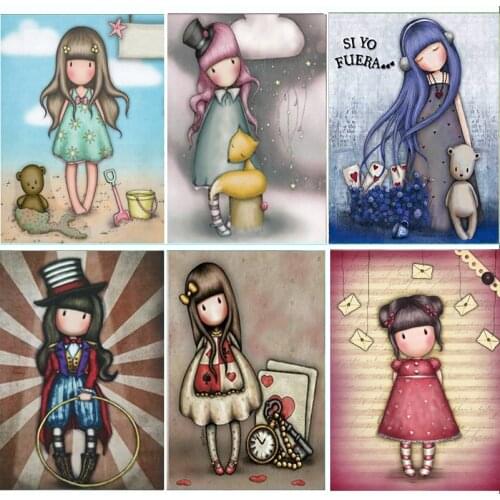 5D DIY Diamond Painting Kits Little Girl Doll Full Round With AB Drill Cartoon Embroidery Mosaic Home Decor Kids Gift Art