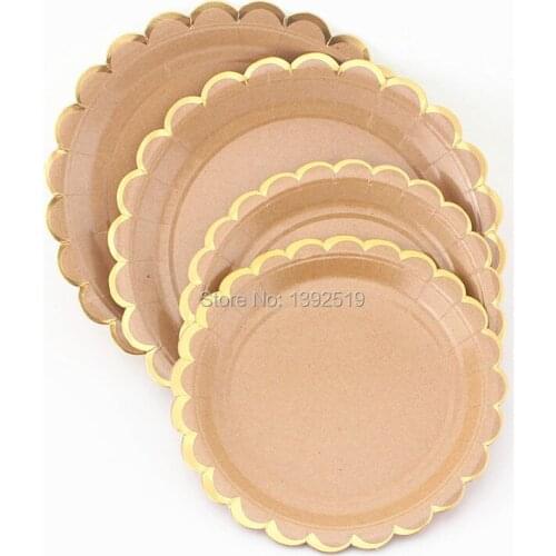 80Pcs/lot 7 9 inch Small Kraft Scollop Edged Paper Plates Cake Dishes for Birthday Wedding Baby Shower Nursery Tableware Supply