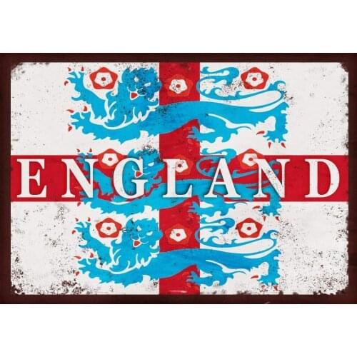 England Three Lions Flag Metal Sign 12 x 8 Inches Rusted Style Metal Wall Plaque