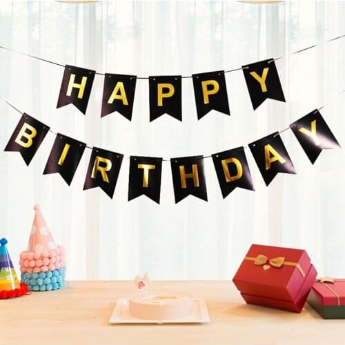 Bronzing Happy Birthday Banner Baby Shower Birthday Party Decorations Photo Booth Happy Birthday Bunting Garland Paper Flags