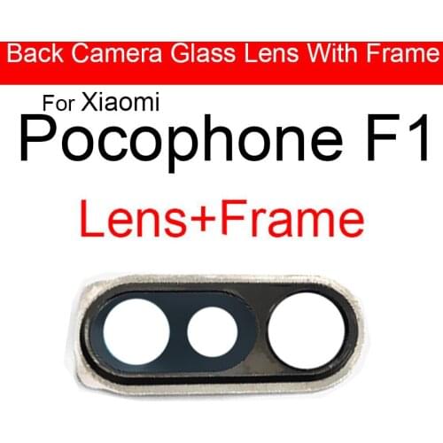 Black Back Camera Lens Glass Cover Frame For Xiaomi Pocophone F1 Main Big Rear Camera Cover Frame + Sticker Repair Replacement