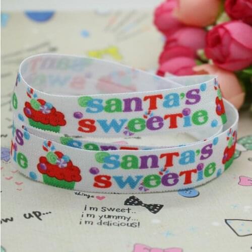 DHK 5/8 inch 5yards Fold Over Elastic FOE santas printed ribbon headband diy decoration OEM Wholesale C179
