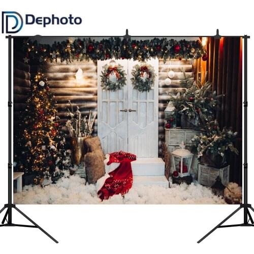 Dephoto Photography Backdrop Christmas Tree Wreath Wooden House Decoration Background Photo Studio New Design Camera Fotografica