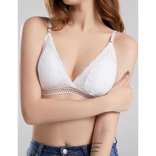 French lace bra seamless deep V bra wireless soft thin underwear sexy underwear soft push bra women hot