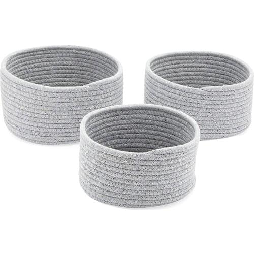 Cotton Woven Baskets for Storage, Grey Organizers Woven Basket(3 Sizes, 3 Pack)
