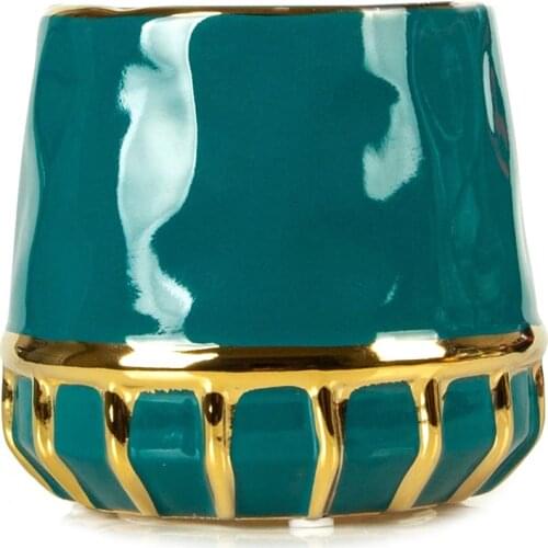 Modern Nordic Style Ceramic Flower Pot With Golden Details, Succulent And Cactus Container, Suitable For Snake Plants-ABUX