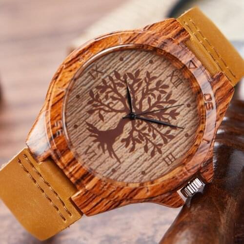 Creative Imitation Wood Watch Men Women Quartz Imitate Wooden Watch Life Tree Wristwatch Soft Leather Band Male Reloj montre uhr