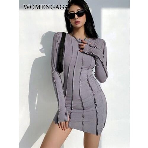 WOMENGAGA Hot Girl US Mini Party Winter Dress Slim Skinny Hip Korean Women High Waist Irregular Girl Female Dresses Vintage M6CZ