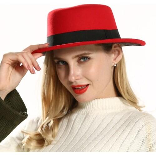 Fashion Women Prok Pie Hat Winter Wool Flat Fedora Hat Travel Hat Party Church Fascinator Hat Size 56-58CM