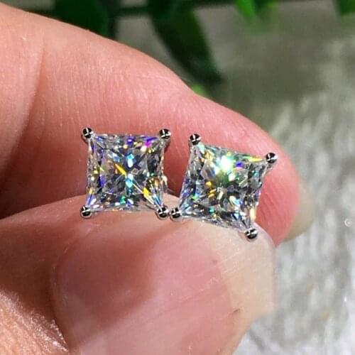 Fashiion Party Wearing Big square Cut 6/7/8 MM CZ Crystal silver color Stud Earrings for Girls women Nickel Free Earring