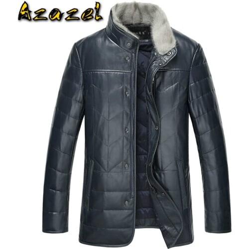 Azazel Genuine Leather Jacket Men Sheepskin Coat Mens Down Jacket Winter Mink Fur Collar Slim Real Leather Jackets TX-114098