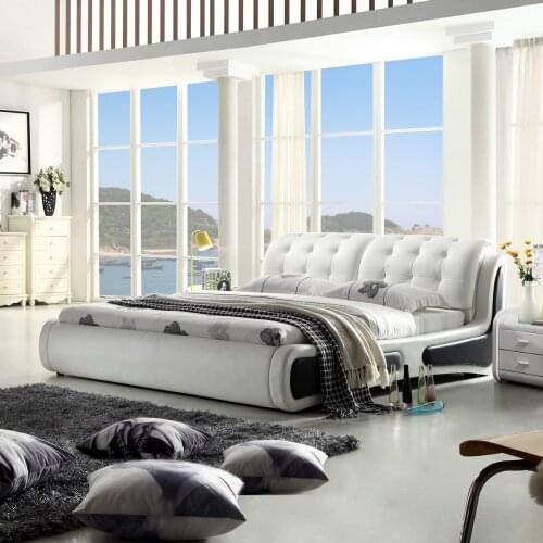 RAMA DYMASTY genuine leather soft bed modern design bed/ fashion king/queen size bedroom furniture