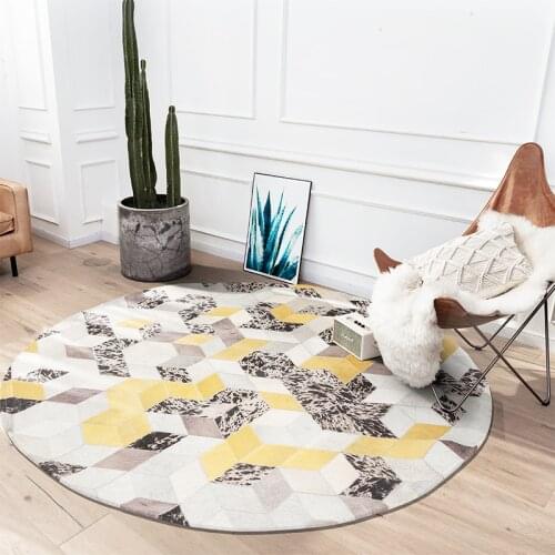 Nodic style Round shaped genuine cowhide skin fur patchwork rug real leather handmade creative color customized villa carpet