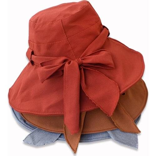 New Fashion Ladies Hat Korean Style Bowknot Foldable Wide-brimmed Hat UV Protection Adjustable Ladies Floppy Beach Fisherman Hat