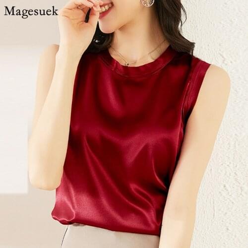 New Sleeveless Solid Satin Tank Top Women Office Lady Casual Loose White Tank Tops Summer Plus Size Female Top Vest Blusas 10053