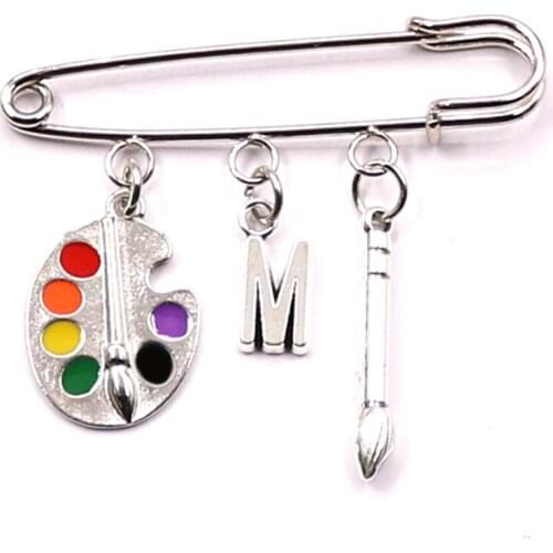 New Personality Letters A-Z Pendant Brooch Painter Tools-palette and Brush Brooch DIY for Brooches