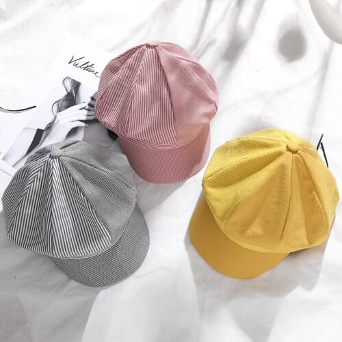 Autumn Female Cotton Berets Winter Octagonal Beret Caps Stripe Stylish Artist Painter Newsboy Hats Blue Grey Beret Hats