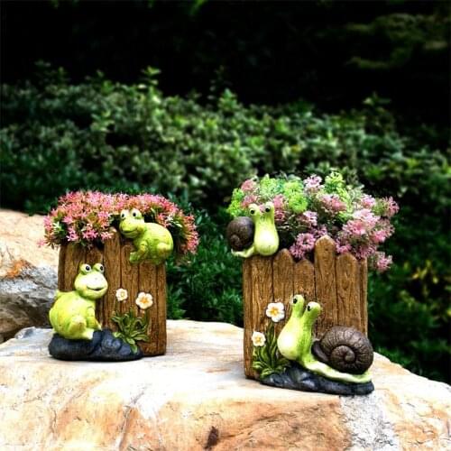 Outdoor Garden Resin Frog Snail Flower Pot Ornaments Kindergarten Landscape Furnishings Lawn Courtyard Villa Decoration Crafts