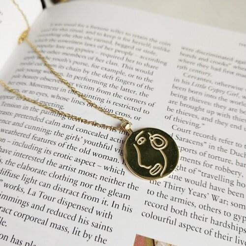 WTLTC 925 Sterling Sliver Abstract Face Pendant Necklaces for Women Link Chains Layering Necklace Drop Coin Chokers Art Jewelry