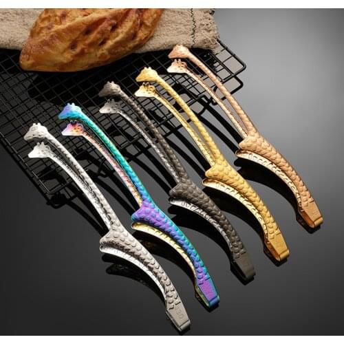 Stainless Steel Food Clip Animal Styling Barbecue Roast Non-Slip Tongs Steak Frying Spatula Buffet Bread Salad Clip Kitchen Tool