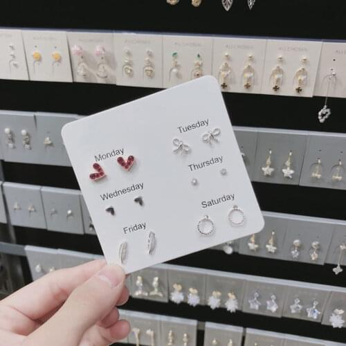 4/6Pcs/Set Monday To Saturday Stud Earrings Matching Fashion Simple Korean Ear Studs Pearl Crystal One Week Ins Earring Set