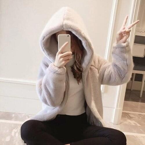 Rabbit Imitation Fur Winter Grass Mink Faux Fur Coat Ladies Artificial Fur Hooded Soft 2021 Womens Jacket Red