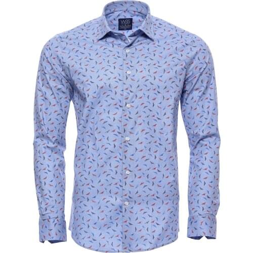 Patterned Long Sleeve Blue Mens Shirt Wessi