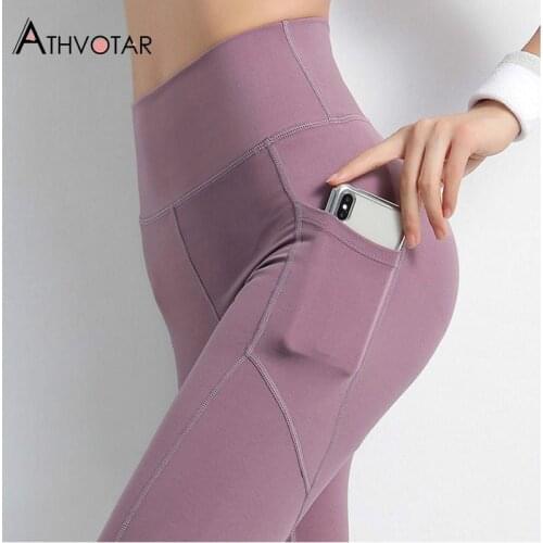 ATHVOTAR Summer Short Leggings Women with Pocket Sport Elasticity Leggings High Waist Push Up Workout Leggins Women