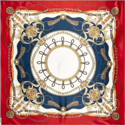 90*90cm Luxury Brand Women Silk Scarfs Belt And Chain Square Scarves Spring Summer Shawls For Ladies