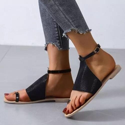 Summer For Woman New Fashion Shoes Silver Flats Narrow Band Buckle Concise Classics 35-46