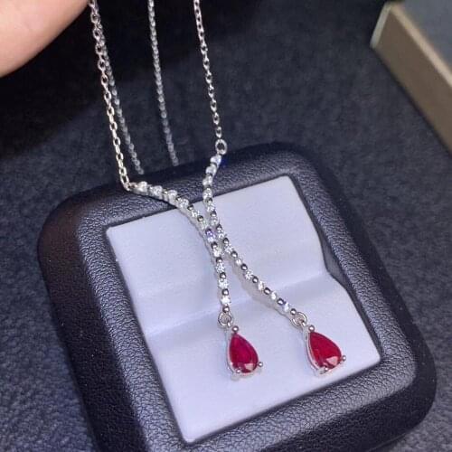 USPS 925 Sterling Silver Gemstone Red Ruby Cross Necklace Pendant for Women Girl Anniversary Wedding Jewelry Gift FN698