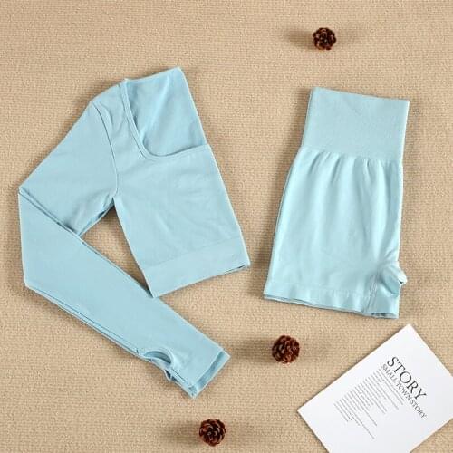 CHRLEISURE Womens Sportswear Suit For Fitness Sports Comfy Long-Sleeved Shorts Pure Color Simple Atmosphere Summer Two Pi