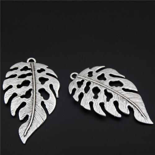 5pcs Silver Color Charms Leaf Pendant Fit Bracelets Necklace DIY Metal Jewelry Making A2336