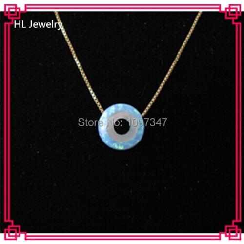 50PCS/Lot Light Blue Opal Blue Eye Necklace 10MM Blue Eye Pendant 925 Silver 18 inches Necklace