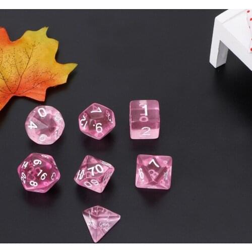 7Pcs Clear Polyhedral Game Dice For Dragon Pathfinder D20 D12 2xD10 D8 D6 D4