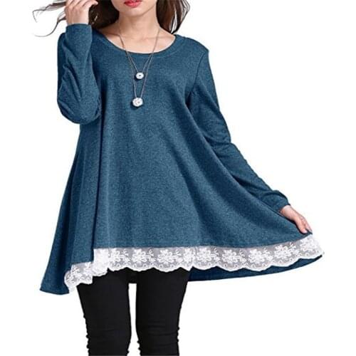 AECU Mini Dress Women Lace Long Sleeve Tunic Tops Blouse For Women Plus Size O Neck Dress Feminine Vestido Dress Female